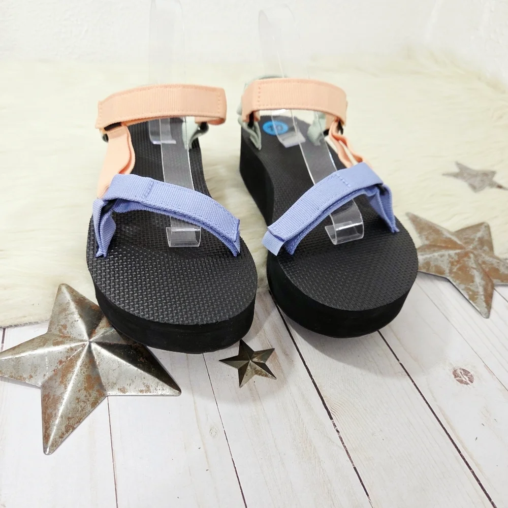 Teva Flatform Universal Sandal Sherbert Multi Pastel Peach Mint Chunky Sz 10 NEW - Picture 3 of 7